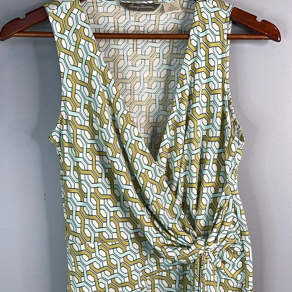 TOMMY BAHAMA Silk Surplice Chain Pattern Dress Ruched Sleeveless Summer 4-6 - Picture 3 of 11